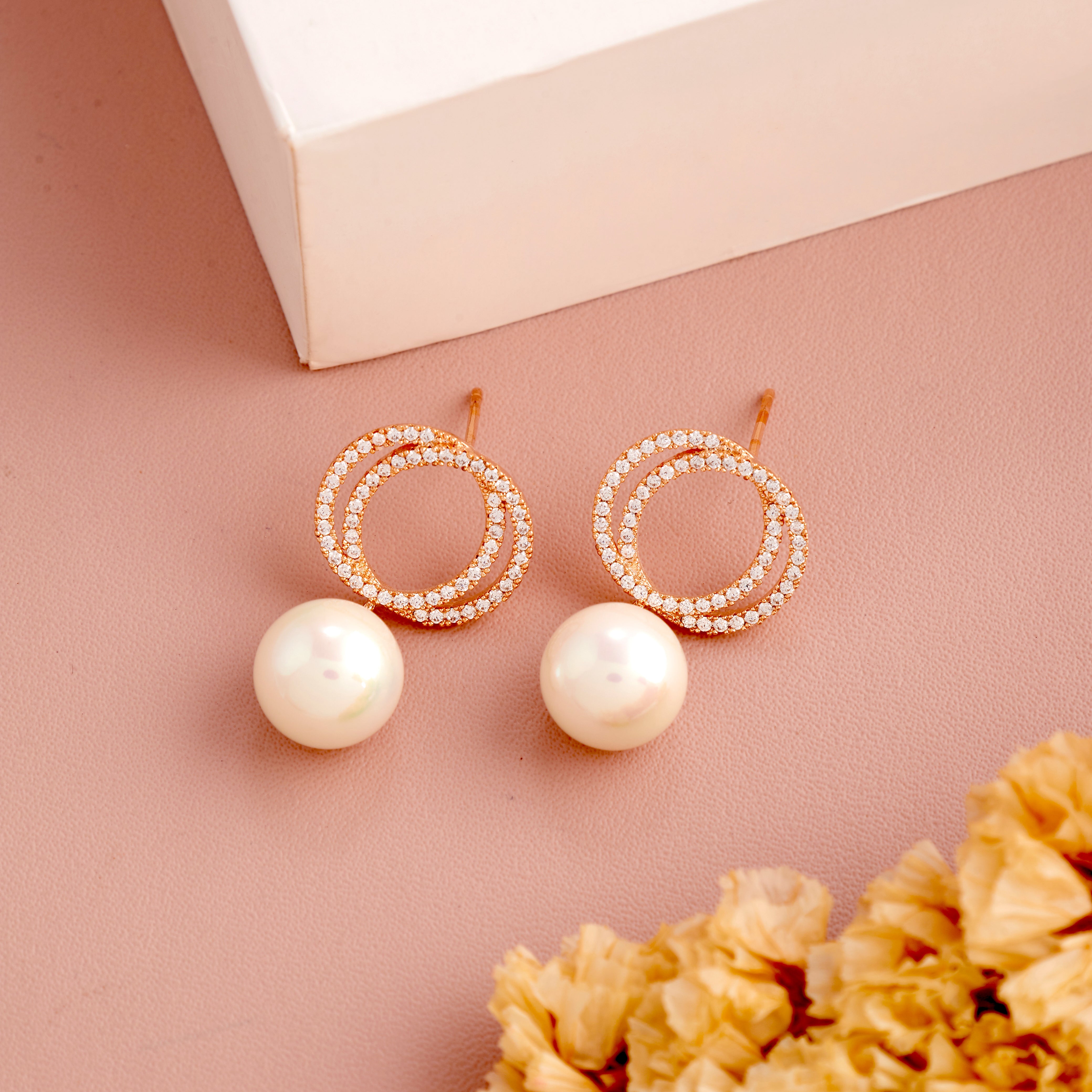 Cultured Pearl Earrings (Rose Gold) – Kuddi - Main Image