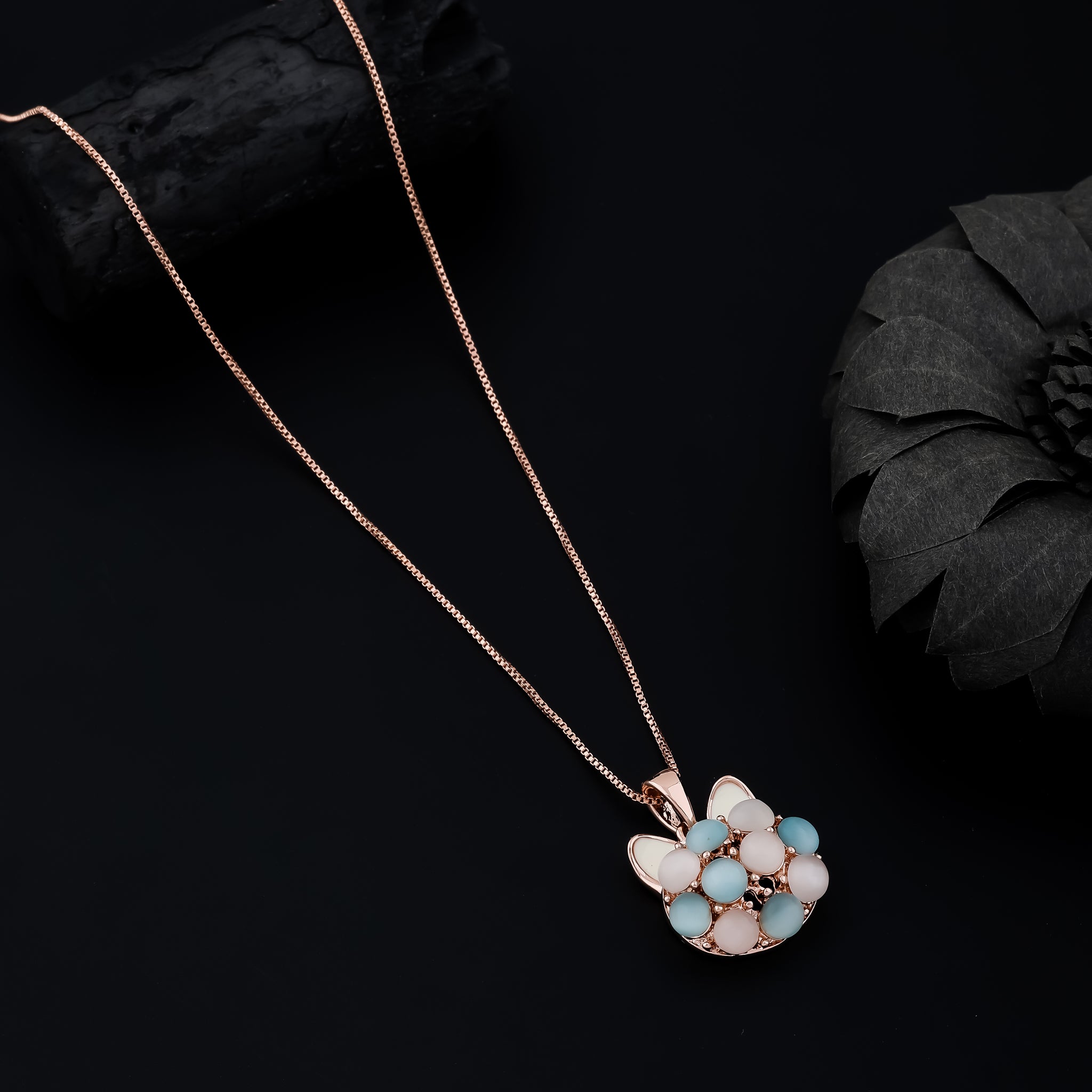 Opal Whimsy Cat Necklace (Rose Gold)