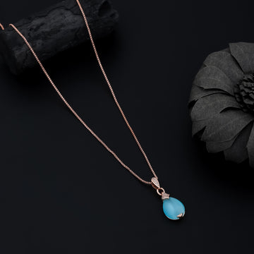 Blue Teardrop Serenity Necklace (Rose Gold)