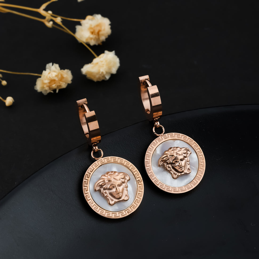 La Medusa Greca Hoop Earrings (Rose Gold)