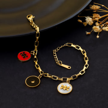 Multi-Enamel Charm Link Bracelet ( Gold )
