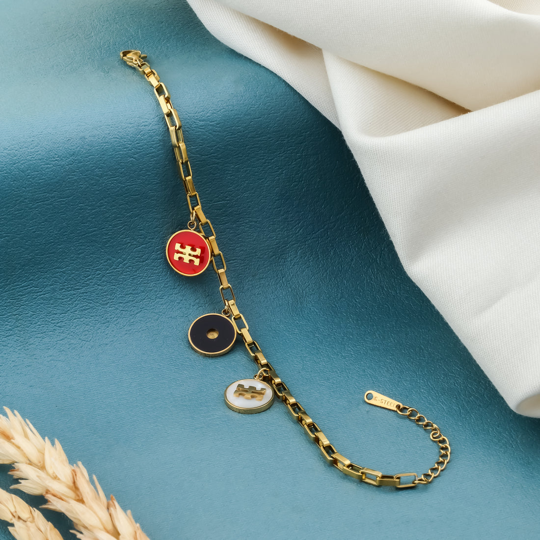 Multi-Enamel Charm Link Bracelet ( Gold )