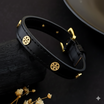 The Leather Stud Cuff (Gold - Black)