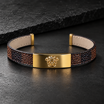 The Leather Stud Cuff (Gold - Brown)