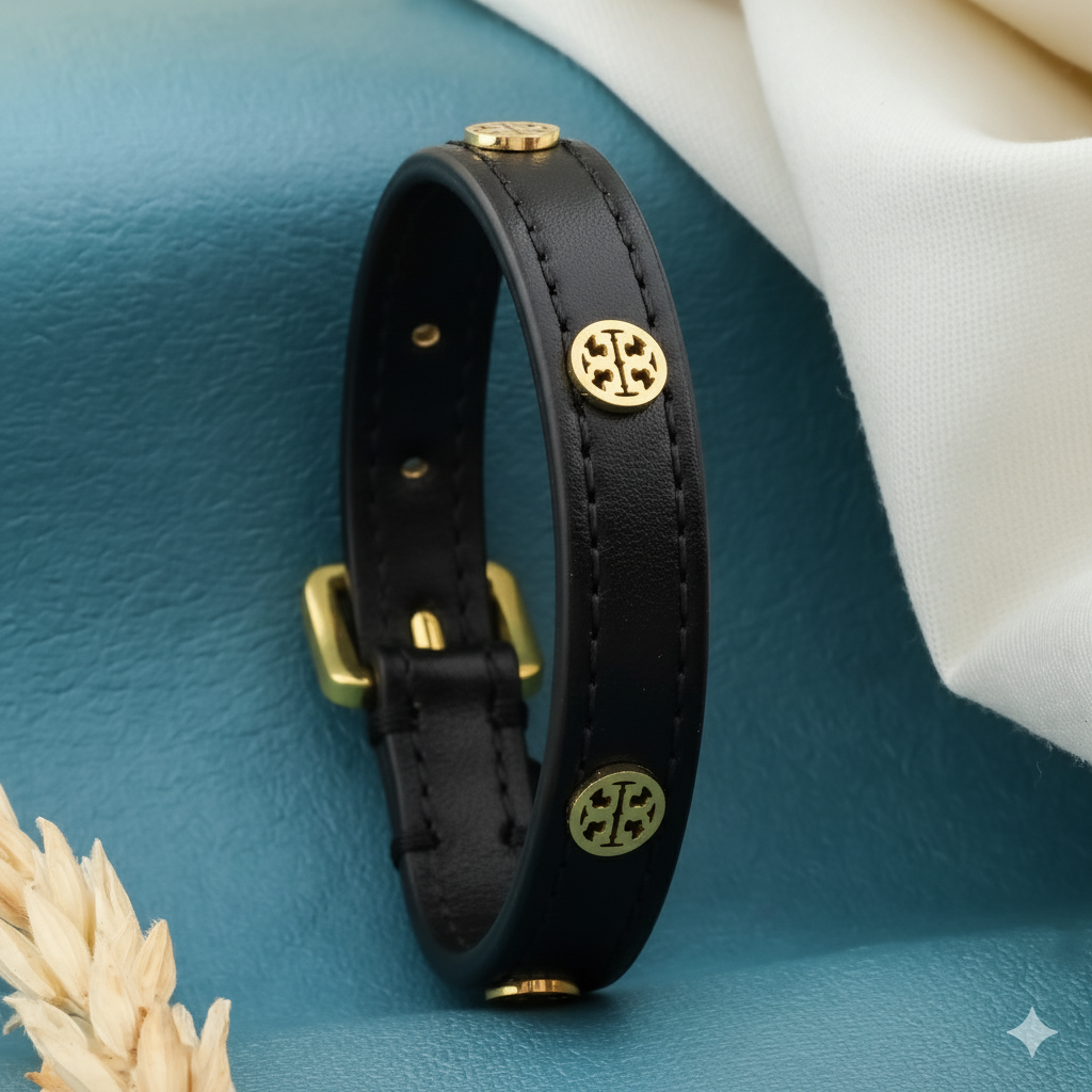 The Leather Stud Cuff (Gold - Black)