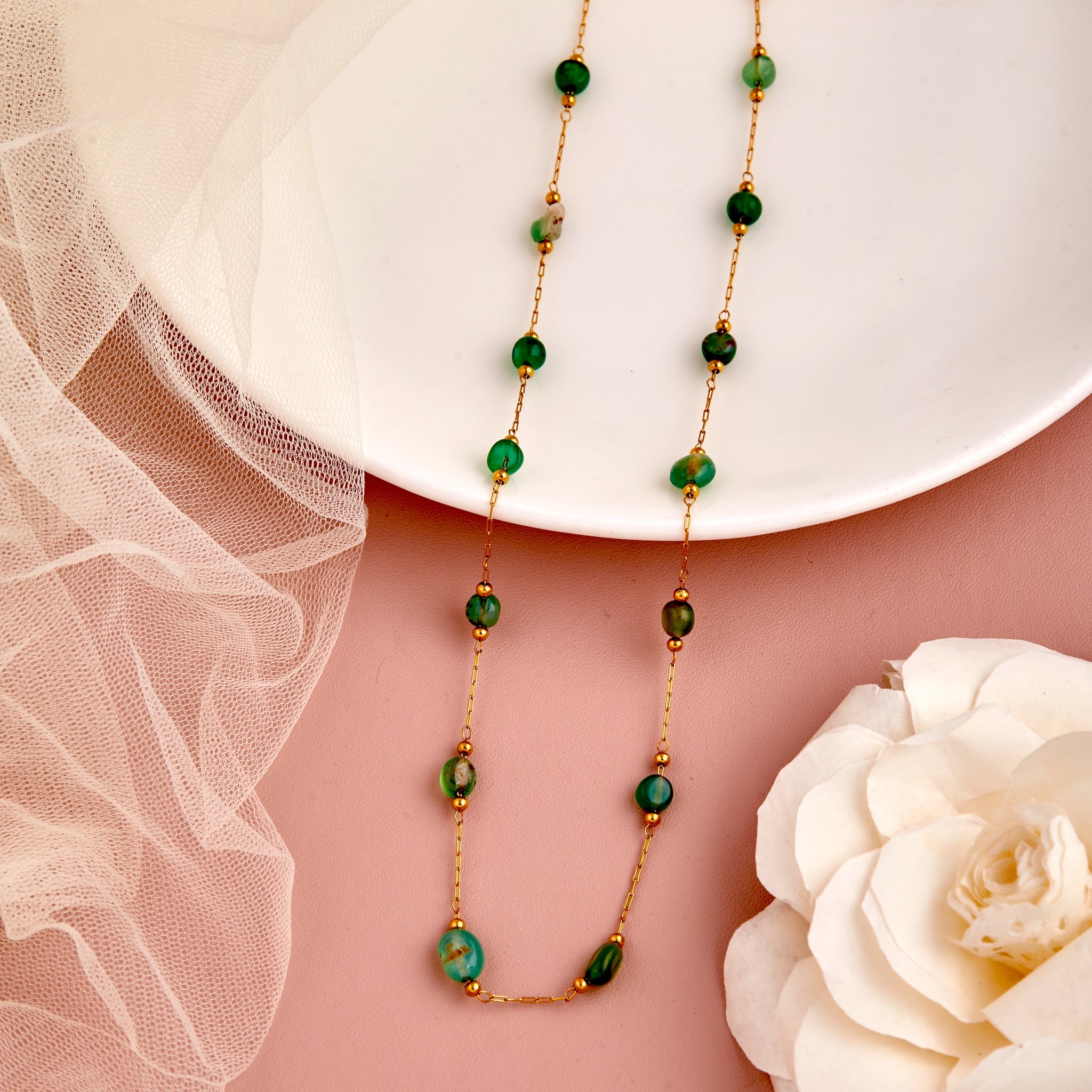 Green Jade Stone Necklace – Kuddi - Main Image
